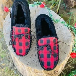 New BEARPAW Men Moc II Black Multi Red Plaid Slip On Slipper Shearling Lined‎ 11 Bearpaw Men main image 2